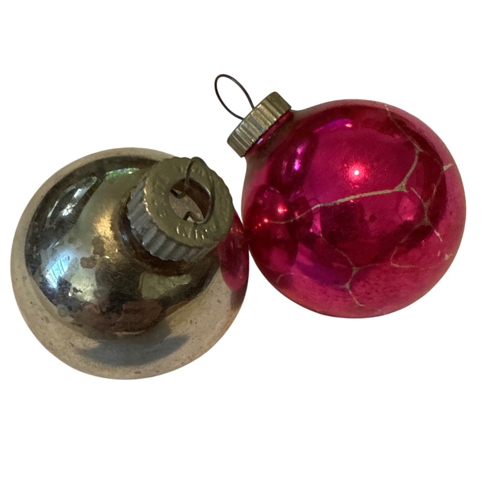 Shiny Brite 2" ornaments.  Magenta‎ w Crackle and Silver